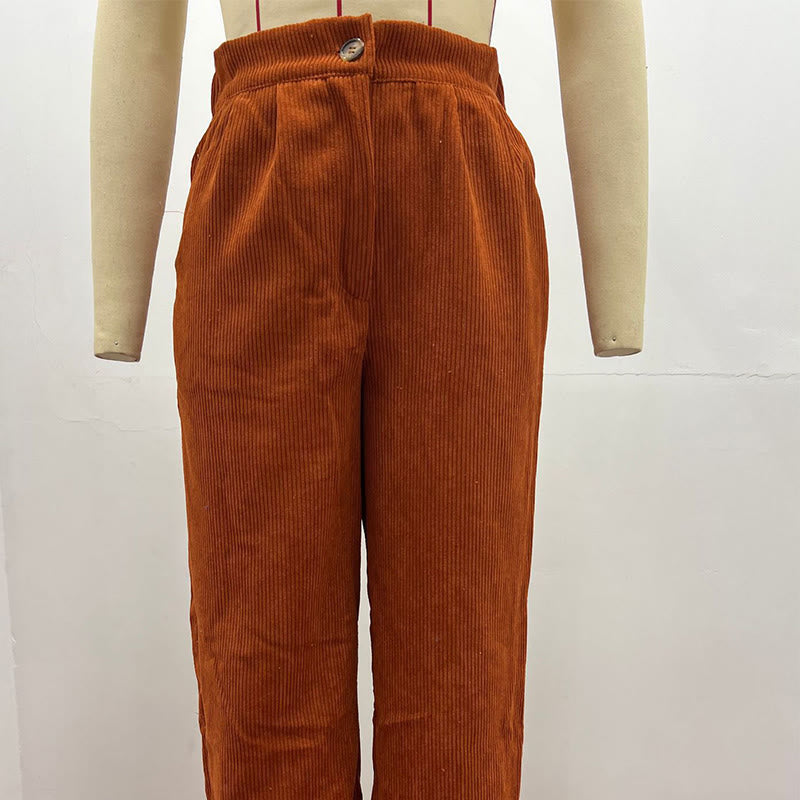 Buddha Stones Lässige Cordhose mit geradem Bein für Damen aus Baumwolle mit Taschen - image 20