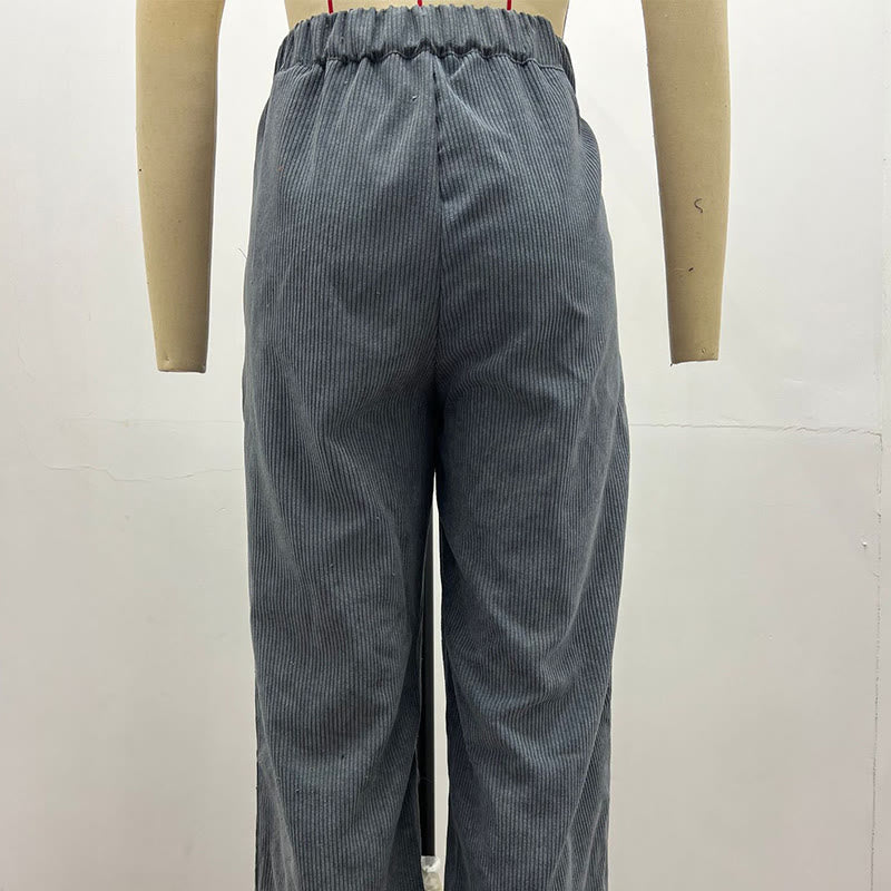 Buddha Stones Lässige Cordhose mit geradem Bein für Damen aus Baumwolle mit Taschen - image 24