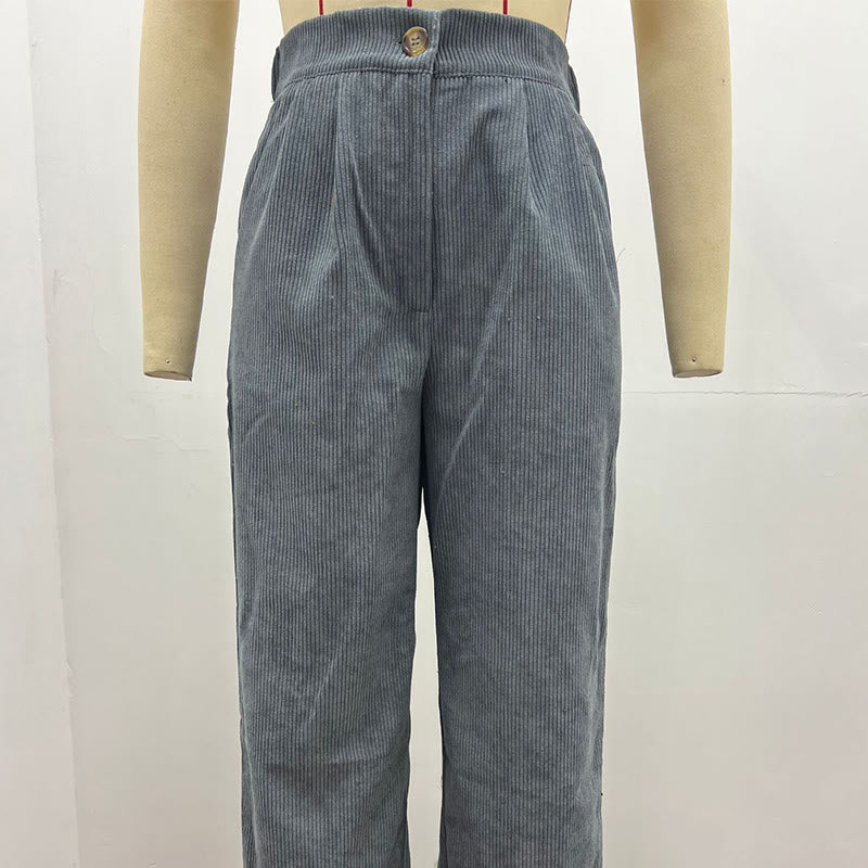 Buddha Stones Lässige Cordhose mit geradem Bein für Damen aus Baumwolle mit Taschen - image 23