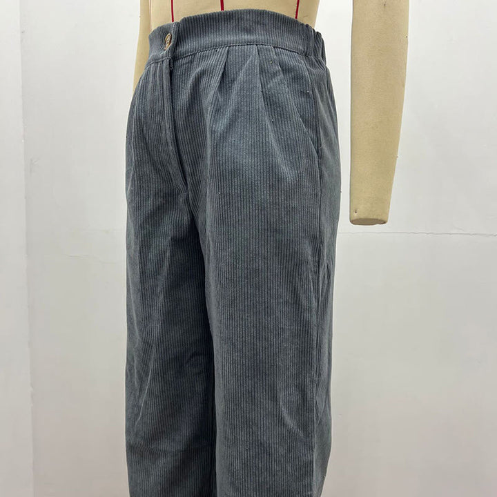 Buddha Stones Lässige Cordhose mit geradem Bein für Damen aus Baumwolle mit Taschen - image 25