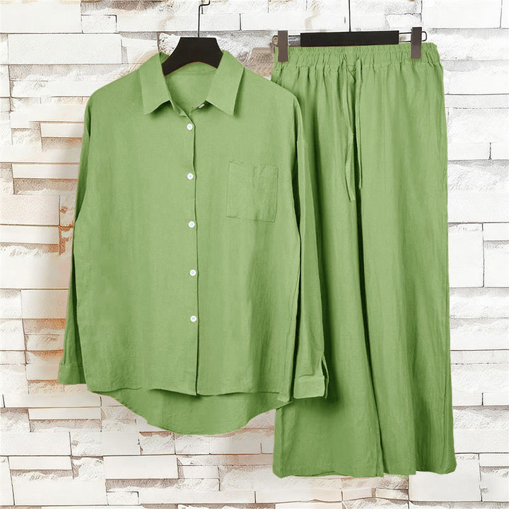 Buddha Stones ​​2-teiliges Set: Langarmshirt mit Taschen, Caprihose mit Kordelzug, Meditationskleidung aus Baumwolle für Damen - image 5