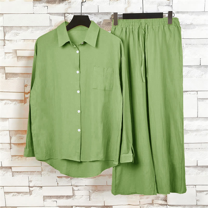 Buddha Stones 2-teiliges Langarm-Shirt-Oberteil mit Taschen und Kordelzughose, Meditationskleidung aus Baumwolle und Leinen für Damen - image 5