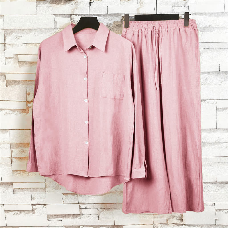Buddha Stones ​​2-teiliges Set: Langarmshirt mit Taschen, Caprihose mit Kordelzug, Meditationskleidung aus Baumwolle für Damen - image 11
