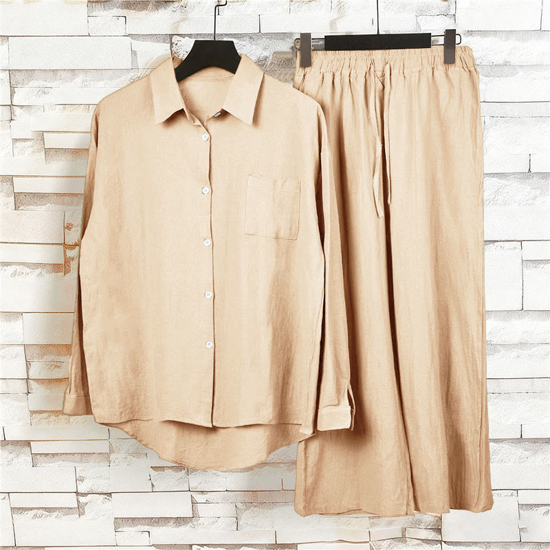 Buddha Stones ​​2-teiliges Set: Langarmshirt mit Taschen, Caprihose mit Kordelzug, Meditationskleidung aus Baumwolle für Damen - image 17