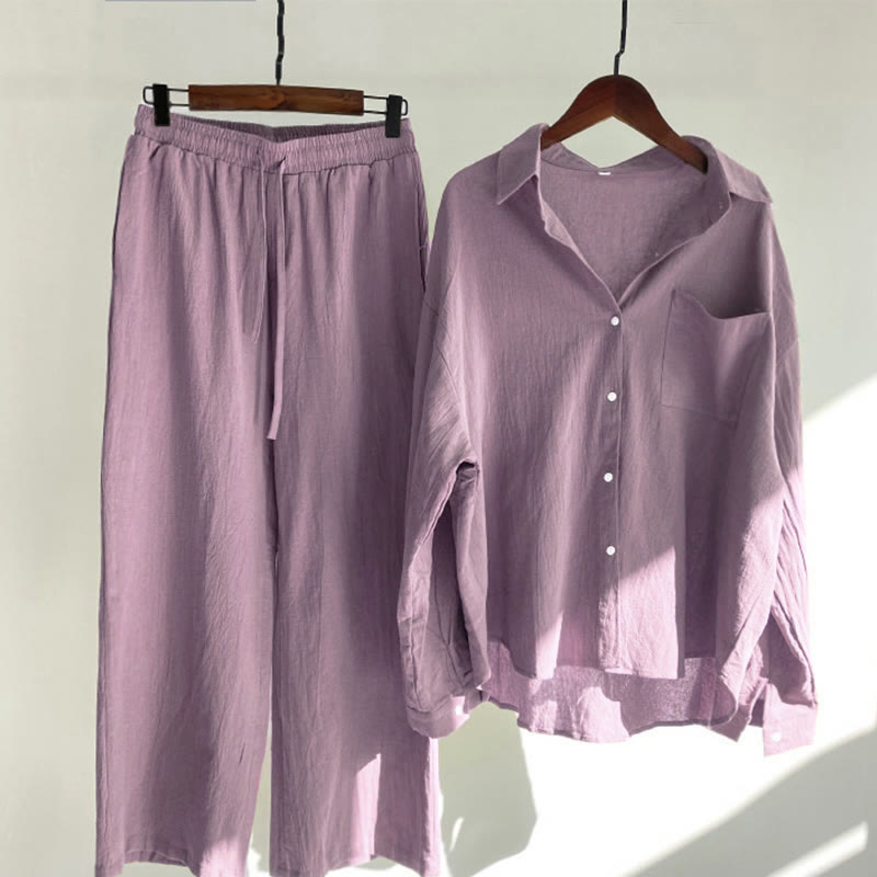 Buddha Stones ​​2-teiliges Set: Langarmshirt mit Taschen, Caprihose mit Kordelzug, Meditationskleidung aus Baumwolle für Damen - Blassviolettrot - US16, UK/AU20, EU48 (5XL) - image 54