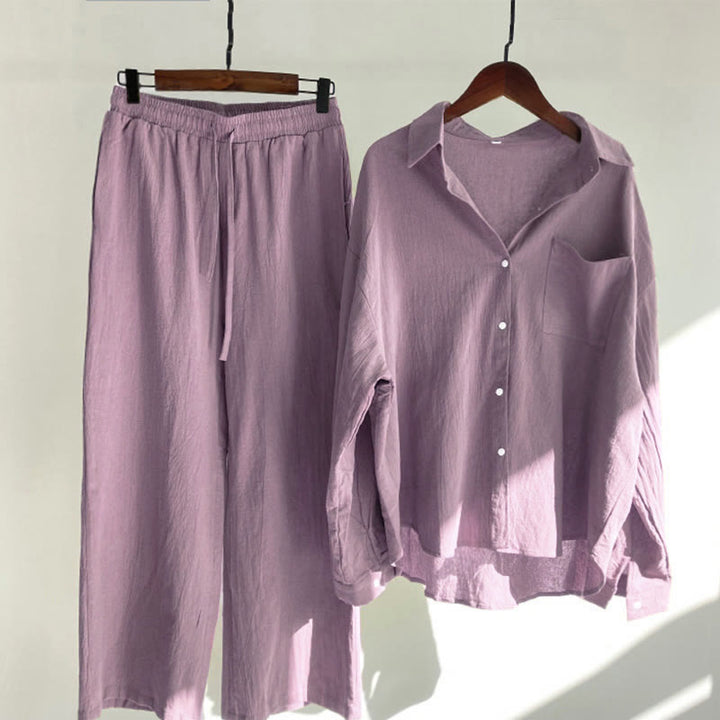 Buddha Stones ​​2-teiliges Set: Langarmshirt mit Taschen, Caprihose mit Kordelzug, Meditationskleidung aus Baumwolle für Damen - Blassviolettrot - US16, UK/AU20, EU48 (5XL) - image 54