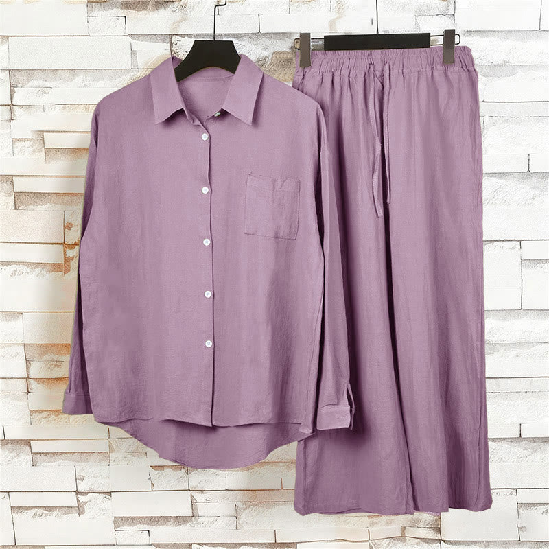 Buddha Stones ​​2-teiliges Set: Langarmshirt mit Taschen, Caprihose mit Kordelzug, Meditationskleidung aus Baumwolle für Damen - image 59