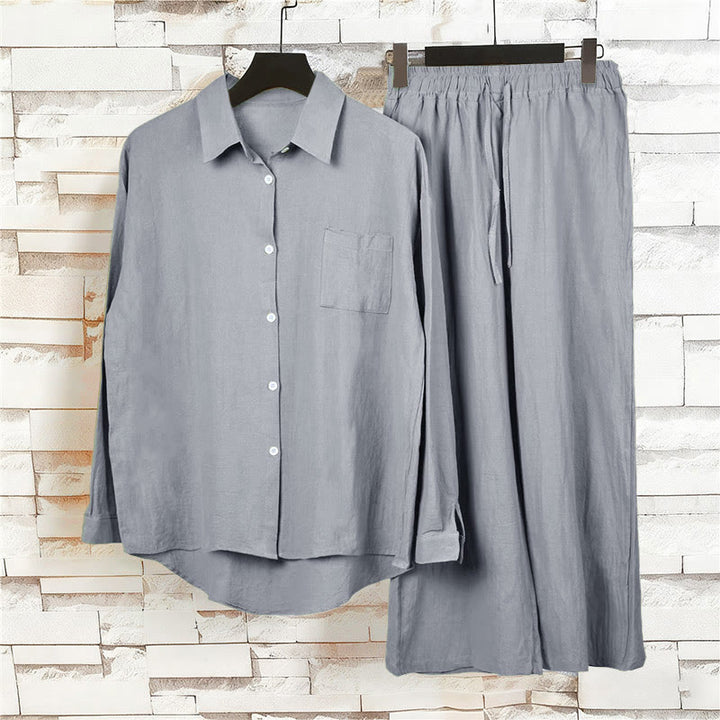 Buddha Stones ​​2-teiliges Set: Langarmshirt mit Taschen, Caprihose mit Kordelzug, Meditationskleidung aus Baumwolle für Damen - image 52