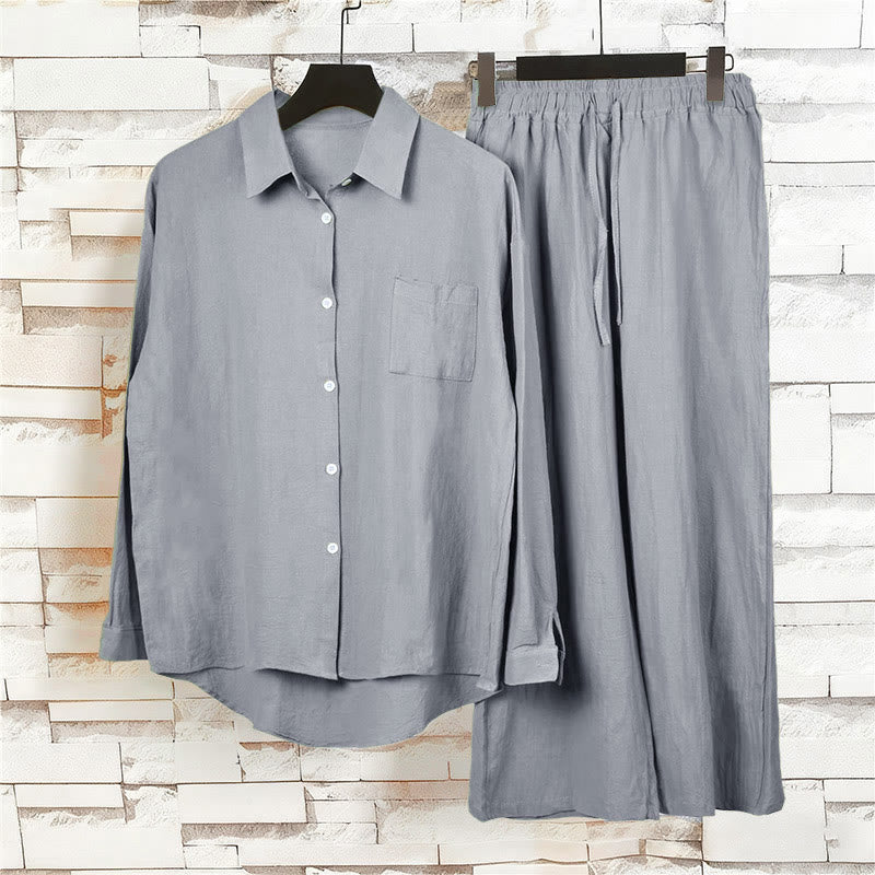 Buddha Stones 2-teiliges Langarm-Shirt-Oberteil mit Taschen und Kordelzughose, Meditationskleidung aus Baumwolle und Leinen für Damen - image 52