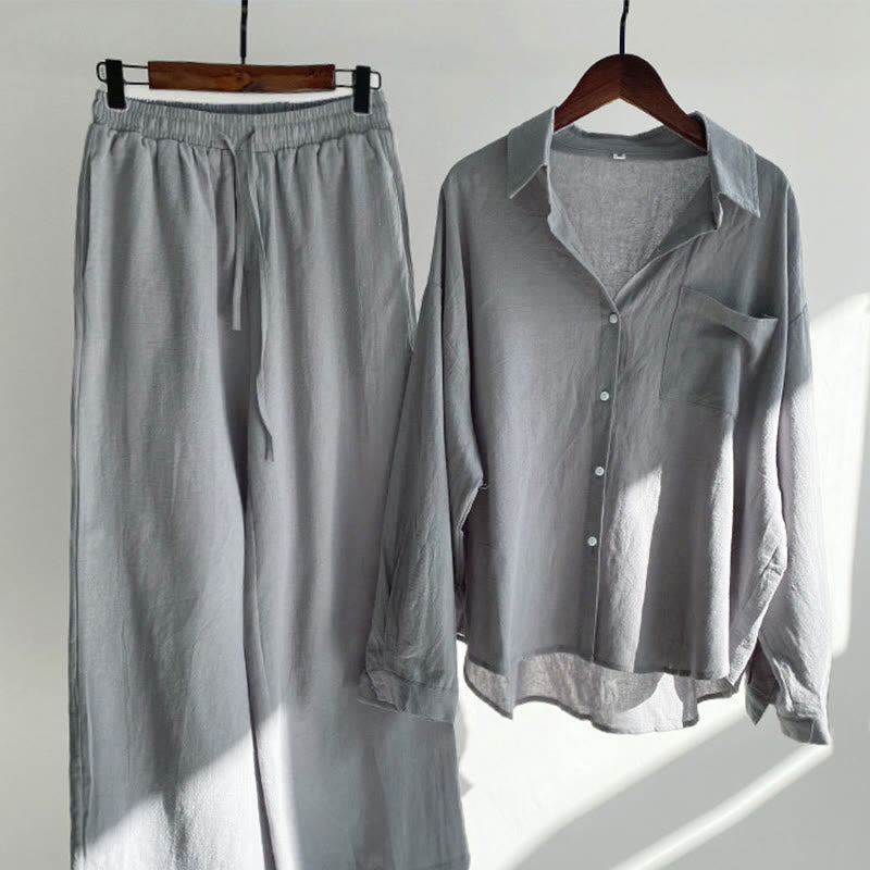 Buddha Stones ​​2-teiliges Set: Langarmshirt mit Taschen, Caprihose mit Kordelzug, Meditationskleidung aus Baumwolle für Damen - Grau - US16, UK/AU20, EU48 (5XL) - image 48