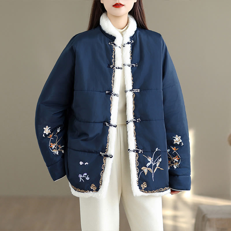 Buddha Stones Damen Langarmjacke aus dicker Baumwolle mit Taschen - Mitternachtsblau - US16， UK/AU20，EU48 (3XL) - image 0