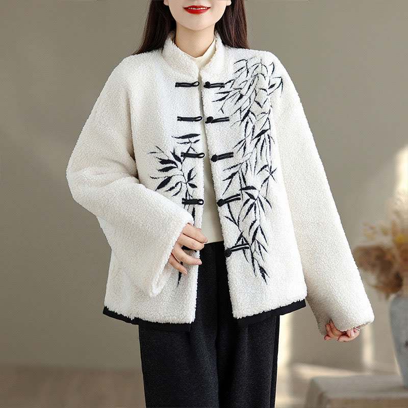 Buddha Stones Damen-Jacke aus dicker Baumwolle mit Stickerei und langen Ärmeln und Taschen - Weiß - US16， UK/AU20，EU48 (3XL) - image 0