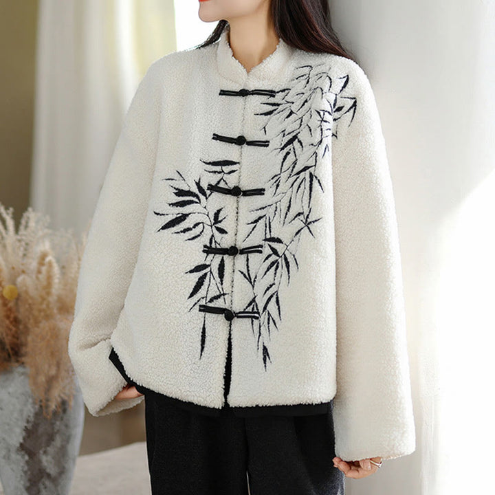Buddha Stones Damen-Jacke aus dicker Baumwolle mit Stickerei und langen Ärmeln und Taschen - image 4