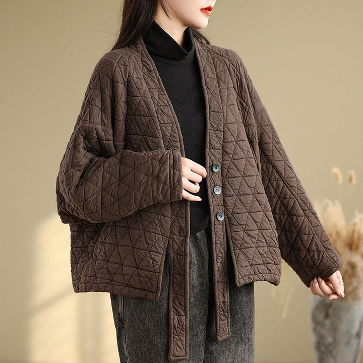 Buddha Stones Damen-Jacke mit Knöpfen, langärmelig, aus dicker Baumwolle mit Taschen - Sattelbraun - US14， UK/AU18，EU46 (2XL) - image 0