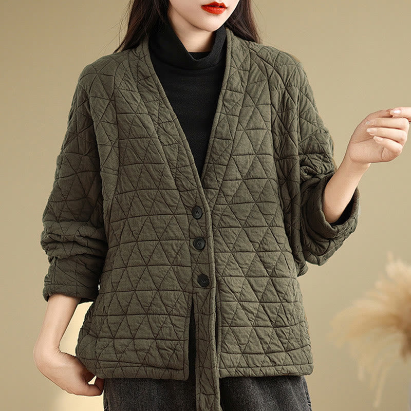 Buddha Stones Damen-Jacke mit Knöpfen, langärmelig, aus dicker Baumwolle mit Taschen - Olive - US14， UK/AU18，EU46 (2XL) - image 3