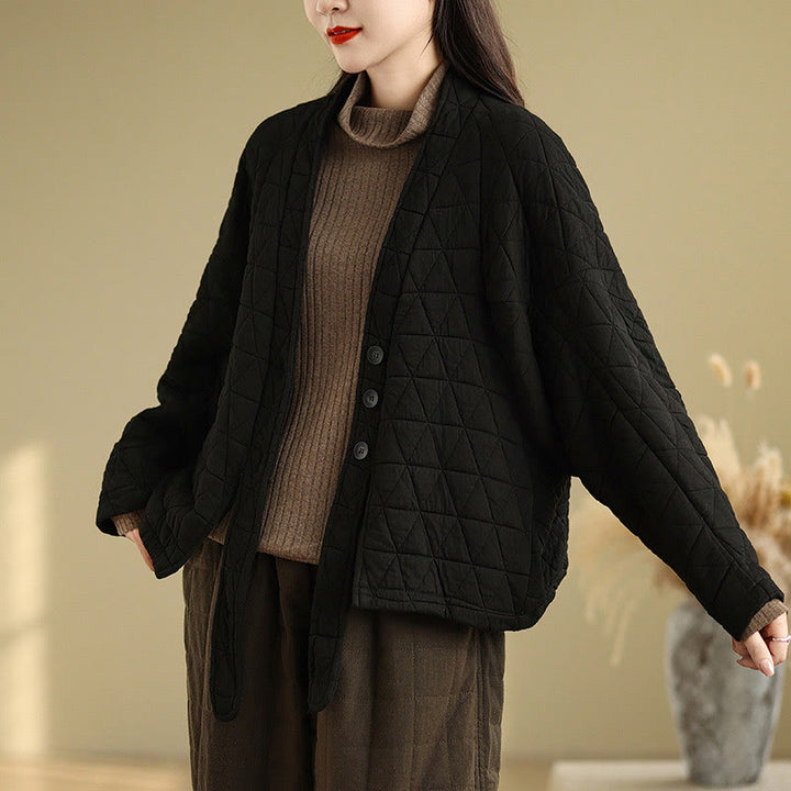 Buddha Stones Damen-Jacke mit Knöpfen, langärmelig, aus dicker Baumwolle mit Taschen - Schwarz - US14， UK/AU18，EU46 (2XL) - image 13