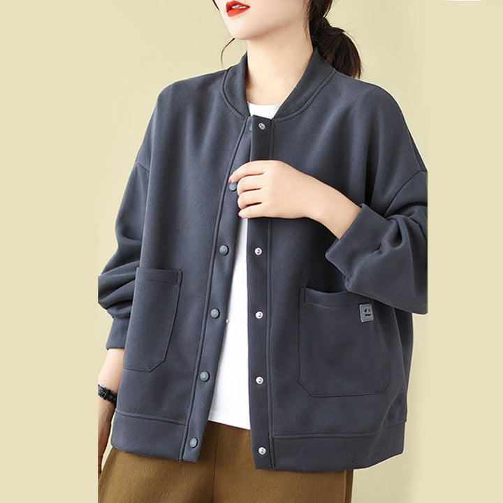 Buddha Stones Plain Damen-Baumwolljacke mit Knöpfen, Rundhalsausschnitt, langen Ärmeln und Taschen - SteelBlue - US12, UK/AU16, EU44 (XL) - image 24