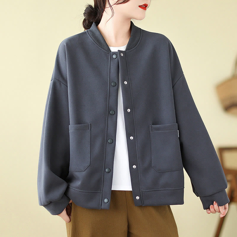 Buddha Stones Plain Damen-Baumwolljacke mit Knöpfen, Rundhalsausschnitt, langen Ärmeln und Taschen - image 28