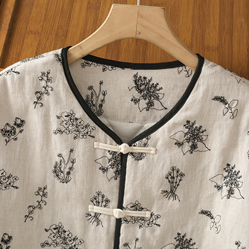 Buddha Stones Damen-Jacke mit Stickerei und Froschknopf, langärmelig, gefüttert, aus Baumwolle, mit Taschen - image 2