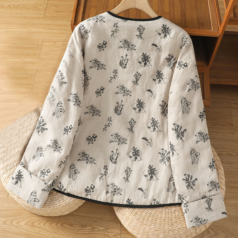 Buddha Stones Damen-Jacke mit Stickerei und Froschknopf, langärmelig, gefüttert, aus Baumwolle, mit Taschen - image 1