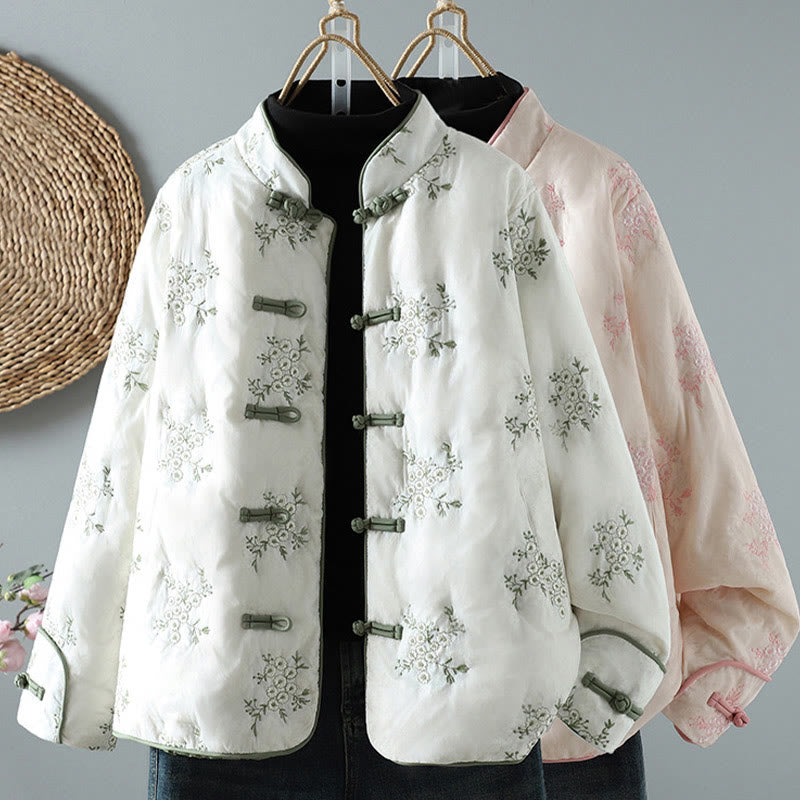 Buddha Stones Damen-Jacke mit Stickerei und Froschknopf, langärmelig, dicke Baumwolle, mit Taschen - image 0