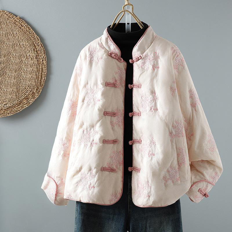 Buddha Stones Damen-Jacke mit Stickerei und Froschknopf, langärmelig, dicke Baumwolle, mit Taschen - LavenderBlush - US14， UK/AU18，EU46 (2XL) - image 14