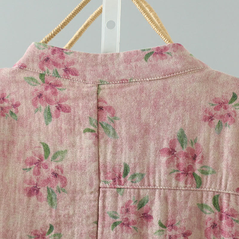 Buddha Stones Damen-Jacke mit Blumen-Print und Froschknopf, langärmelig, Polyester, mit Taschen - image 9