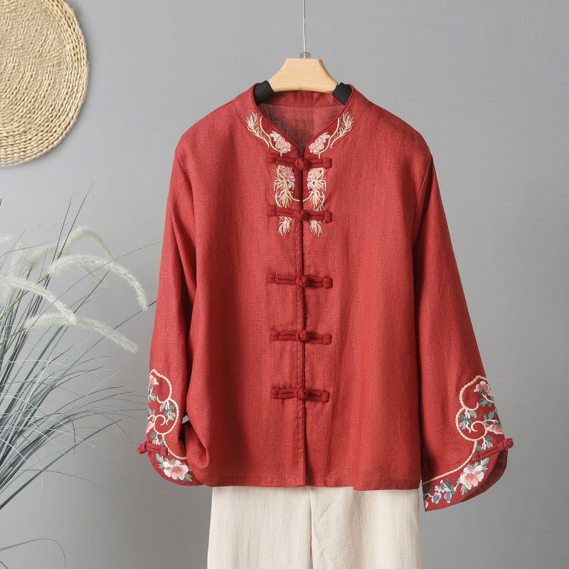 Buddha Stones Lässiges Damen-Baumwollhemd mit Stickerei und langen Ärmeln und Stehkragen - Feuerfestziegel - US14, UK/AU18, EU46 (2XL) - image 16