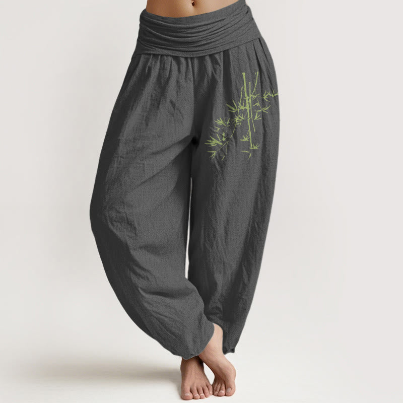 Buddha Stones, Bambusstämme, Blätter-Muster, Damen-Haremshose aus Baumwolle mit elastischer Taille - Dunkelgrau - US22， UK/AU26，EU54 (6XL) - image 8