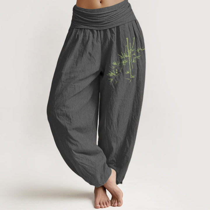 Buddha Stones, Bambusstämme, Blätter-Muster, Damen-Haremshose aus Baumwolle mit elastischer Taille - Dunkelgrau - US22， UK/AU26，EU54 (6XL) - image 8