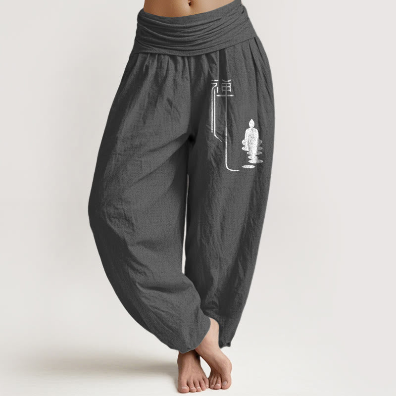 Buddha Stones Zen Buddhistisches Muster Damen Haremshose aus Baumwolle mit elastischer Taille - Dunkelgrau - US22， UK/AU26，EU54 (6XL) - image 8