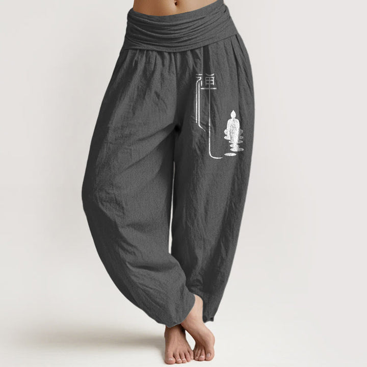 Buddha Stones Zen Buddhistisches Muster Damen Haremshose aus Baumwolle mit elastischer Taille - Dunkelgrau - US22， UK/AU26，EU54 (6XL) - image 8