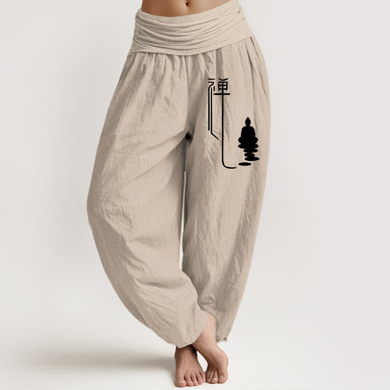 Buddha Stones Zen Buddhistisches Muster Damen Haremshose aus Baumwolle mit elastischer Taille - Bräunen - US22， UK/AU26，EU54 (6XL) - image 11