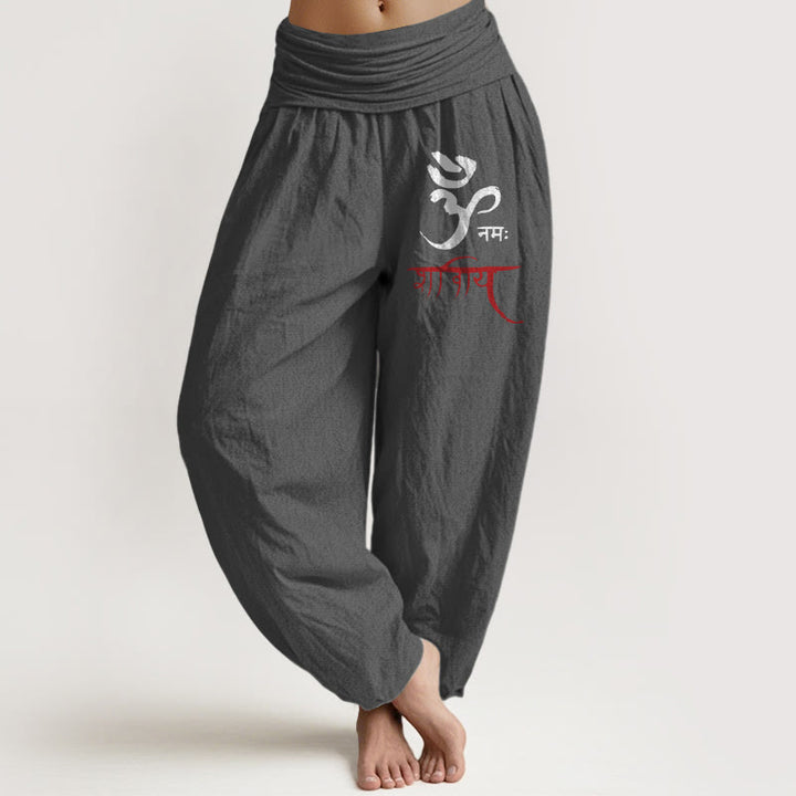 Buddha Stones Om Spells Muster Damen Haremshose aus Baumwolle mit elastischer Taille - Dunkelgrau - US22， UK/AU26，EU54 (6XL) - image 11