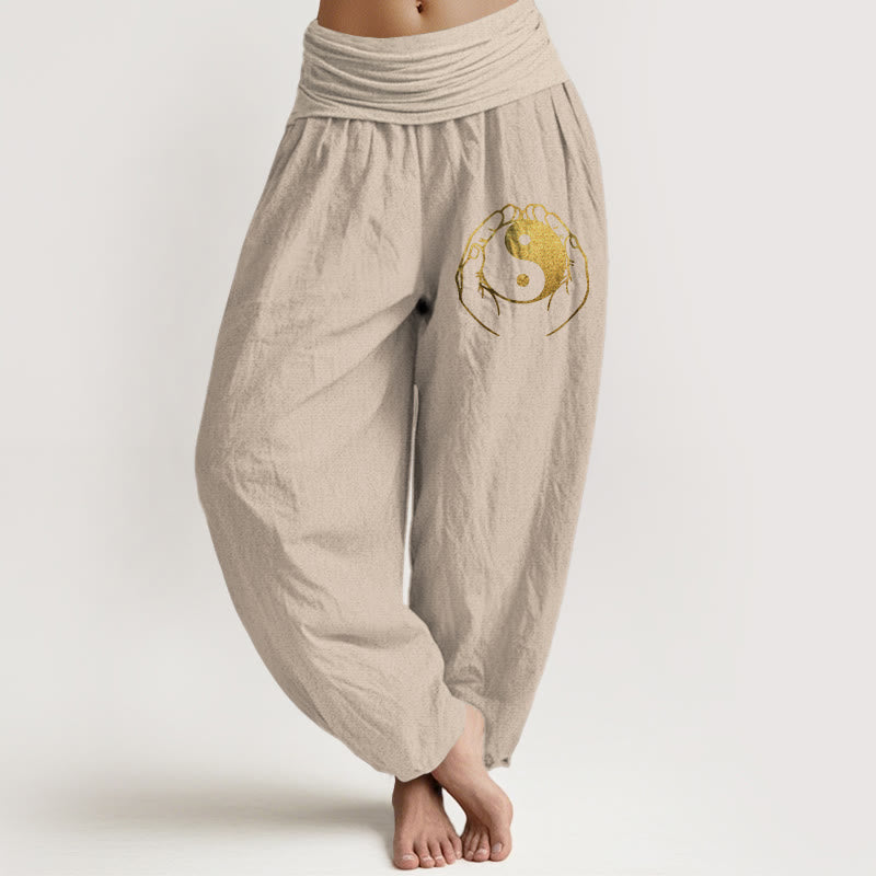 Buddha Stones Yin Yang Handmuster Damen Haremshose aus Baumwolle mit elastischer Taille - Bräunen - US22， UK/AU26，EU54 (6XL) - image 11