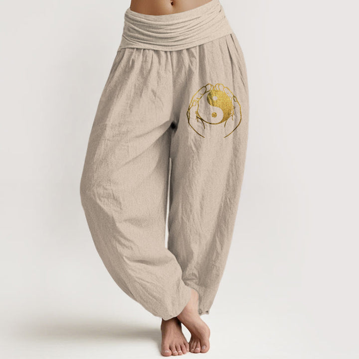 Buddha Stones Yin Yang Handmuster Damen Haremshose aus Baumwolle mit elastischer Taille - Bräunen - US22， UK/AU26，EU54 (6XL) - image 11