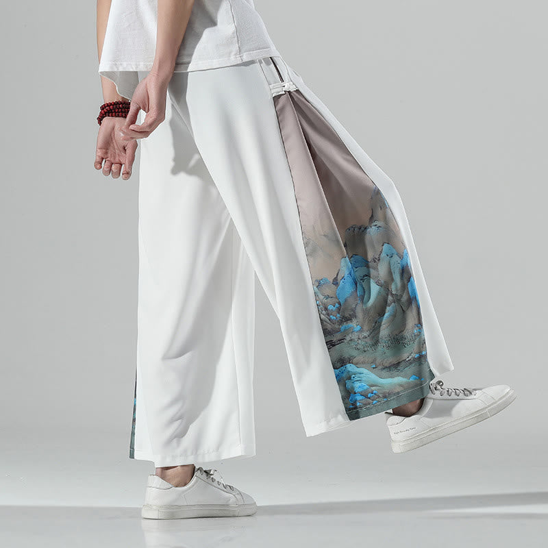 Buddha Stones Herrenhose mit weitem Bein und Taschen, Muster „Berge und Flüsse“ - Weiß - US/ UK/AU46, EU56 (5XL) - image 11