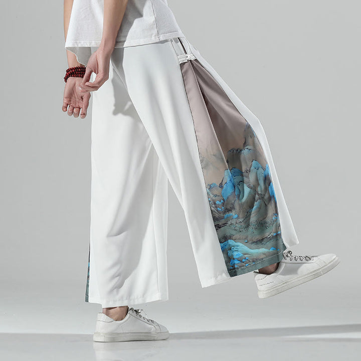 Buddha Stones Herrenhose mit weitem Bein und Taschen, Muster „Berge und Flüsse“ - Weiß - US/ UK/AU46, EU56 (5XL) - image 11