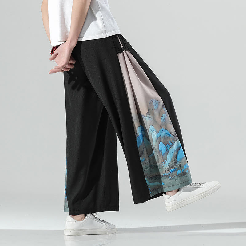 Buddha Stones Herrenhose mit weitem Bein und Taschen, Muster „Berge und Flüsse“ - Schwarz - US/ UK/AU46, EU56 (5XL) - image 0