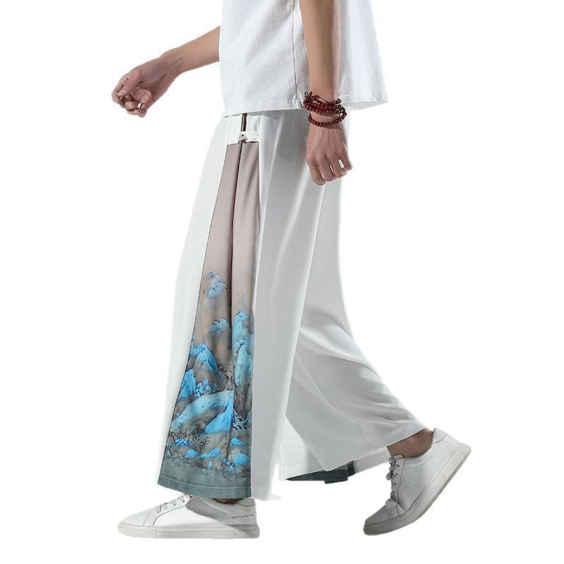 Buddha Stones Herrenhose mit weitem Bein und Taschen, Muster „Berge und Flüsse“ - image 16