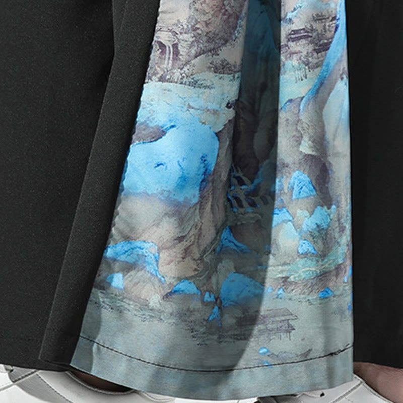 Buddha Stones Herrenhose mit weitem Bein und Taschen, Muster „Berge und Flüsse“ - image 9
