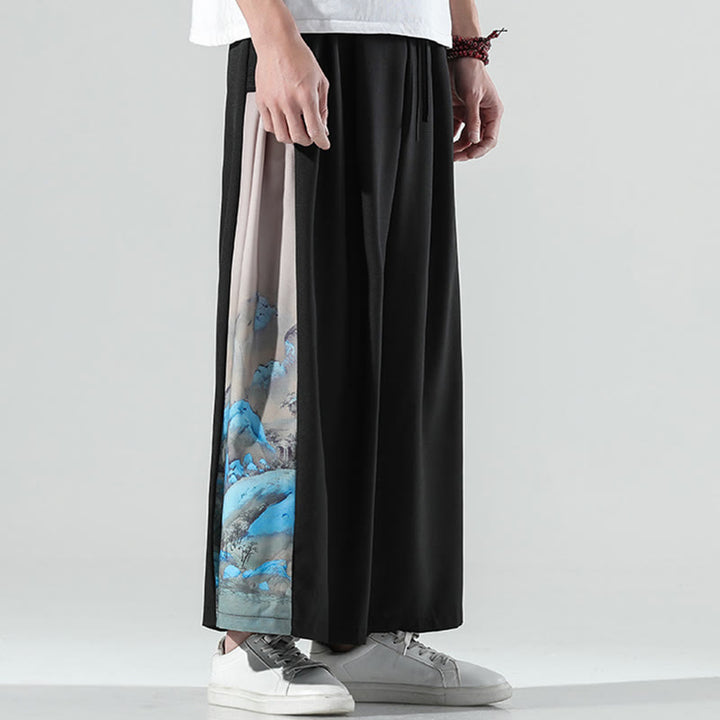 Buddha Stones Herrenhose mit weitem Bein und Taschen, Muster „Berge und Flüsse“ - image 3