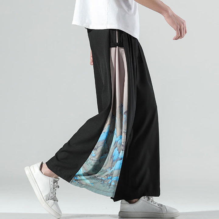 Buddha Stones Herrenhose mit weitem Bein und Taschen, Muster „Berge und Flüsse“ - image 2