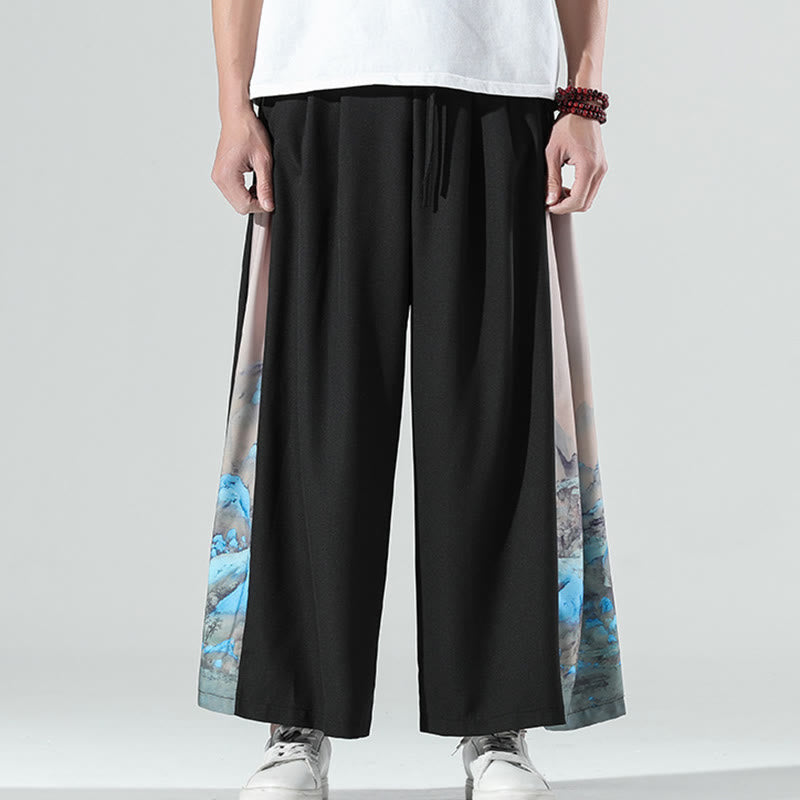 Buddha Stones Herrenhose mit weitem Bein und Taschen, Muster „Berge und Flüsse“ - image 1