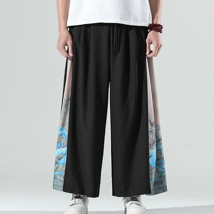 Buddha Stones Herrenhose mit weitem Bein und Taschen, Muster „Berge und Flüsse“ - image 1