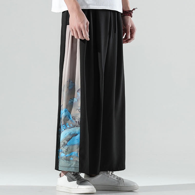 Buddha Stones Herrenhose mit weitem Bein und Taschen, Muster „Berge und Flüsse“ - image 3