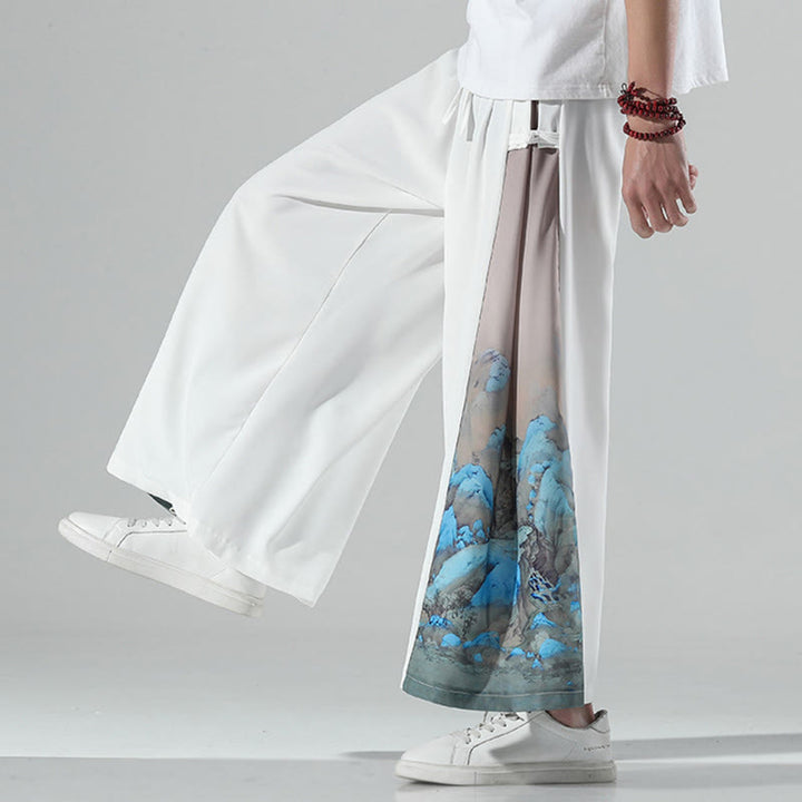 Buddha Stones Herrenhose mit weitem Bein und Taschen, Muster „Berge und Flüsse“ - image 15