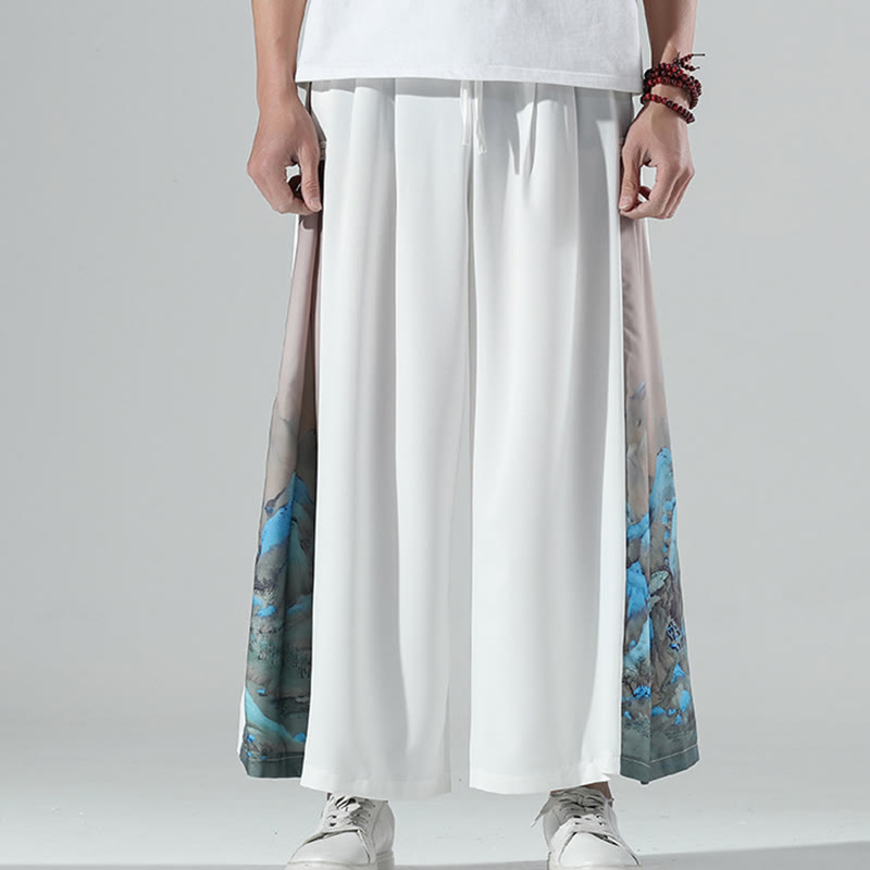 Buddha Stones Herrenhose mit weitem Bein und Taschen, Muster „Berge und Flüsse“ - image 12