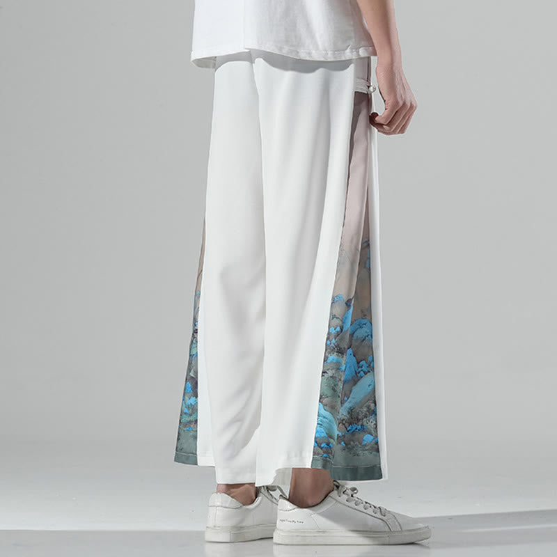 Buddha Stones Herrenhose mit weitem Bein und Taschen, Muster „Berge und Flüsse“ - image 14
