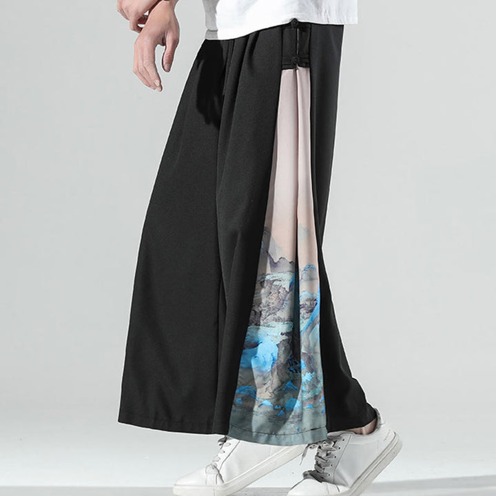 Buddha Stones Herrenhose mit weitem Bein und Taschen, Muster „Berge und Flüsse“ - image 4